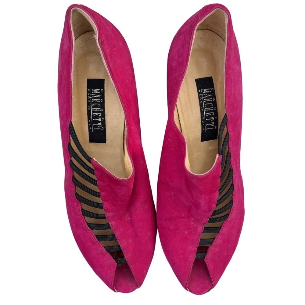 Vintage Marchetti Women's Hot Pink Suede Leather Peep Toe Shoes Size 8